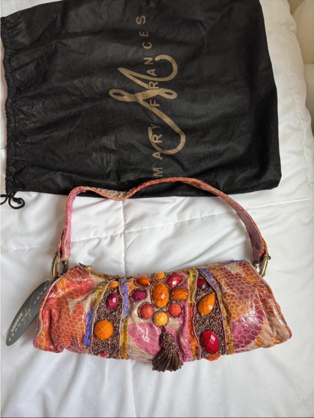 Mary Frances Multicolor Jeweled Clutch Shoulder Bag - Pink, Orange & Purple